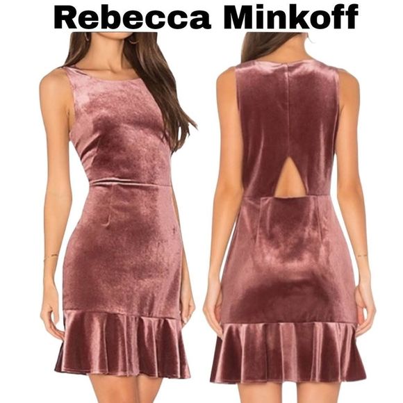 Rebecca Minkoff NWT velvet Mauve ruffle hem dress size 2 - Picture 1 of 13